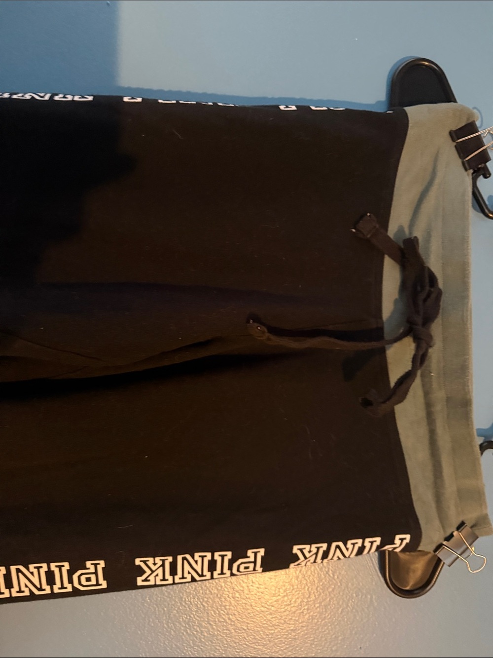 PINK Victoria's Secret Black Joggers with Green Waistband and White Logo- Small - Picture 2 of 5